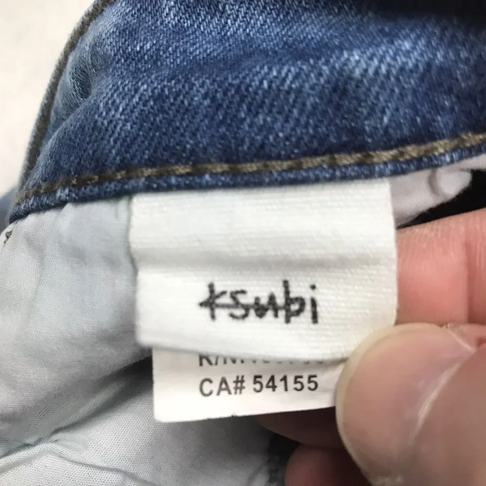 KSUBI Van Winkle Dollar Print Jeans Men 33x32 Light Wash Distressed Stretch Slim
